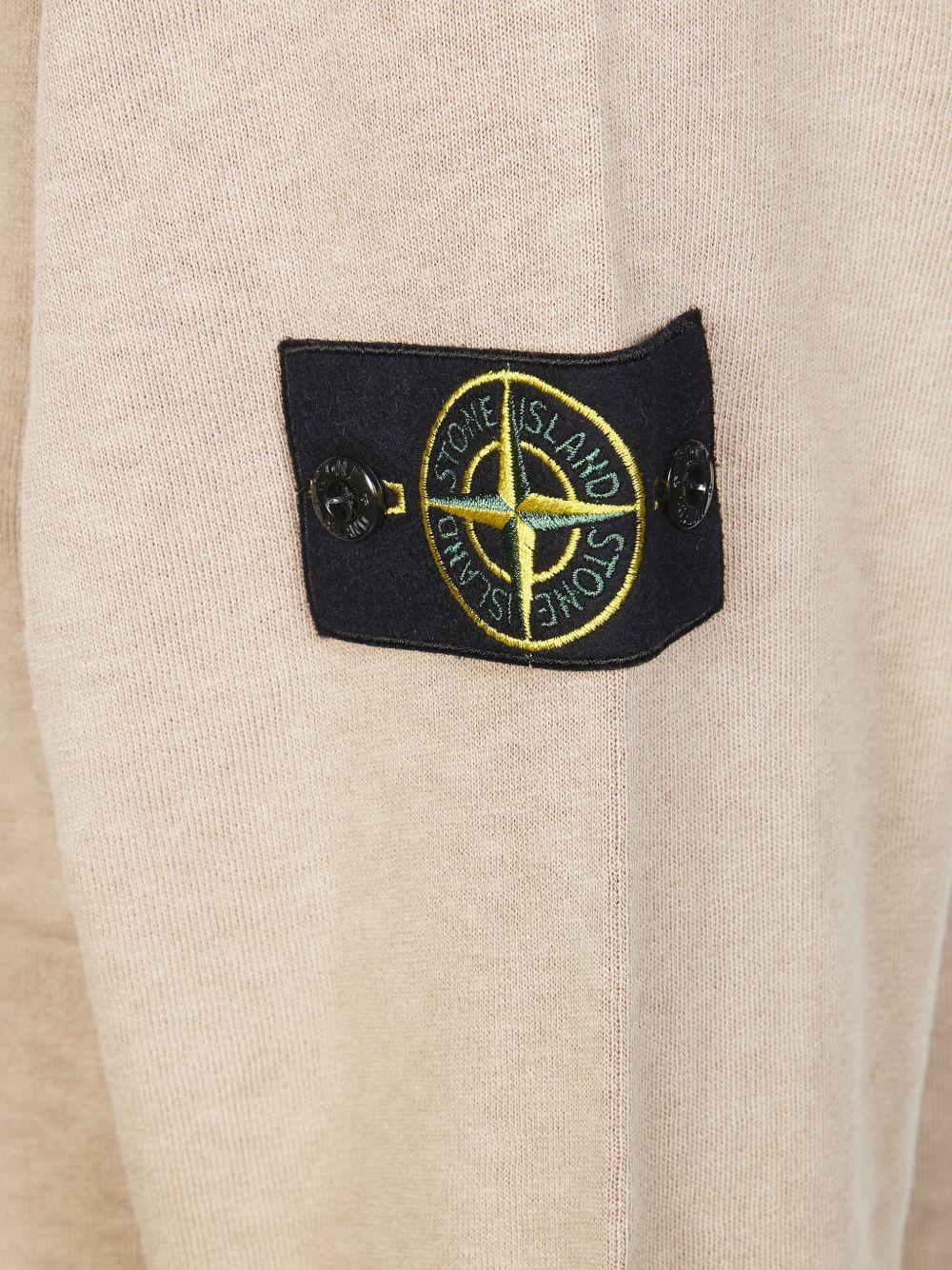 STONE ISLAND Felpa in cotone beige girocollo con patch logo 