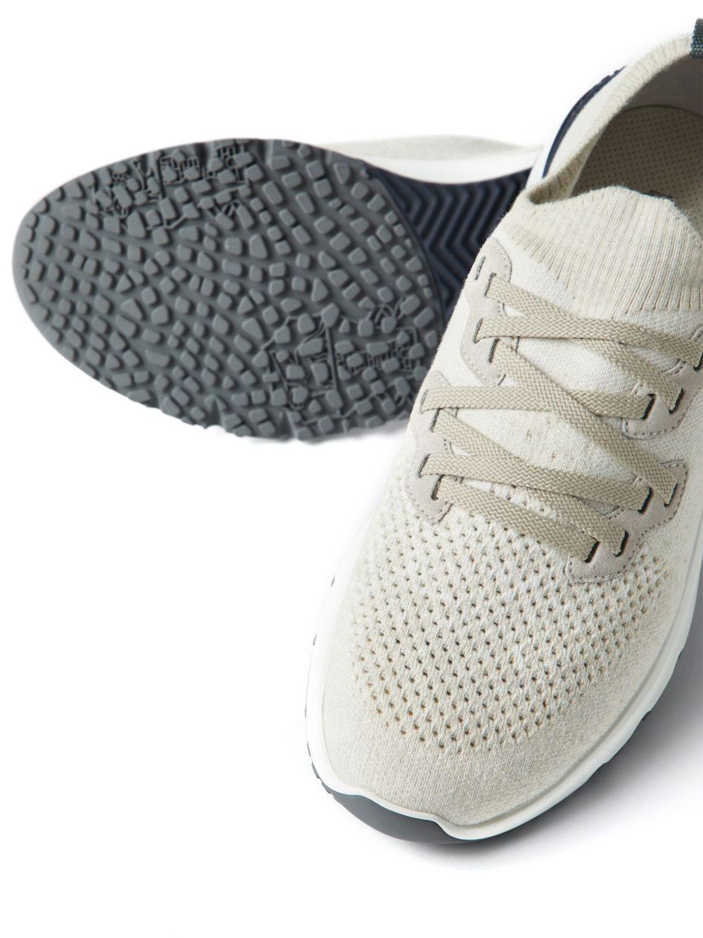 BRUNELLO CUCINELLI Sneakers in magli chiné di cotone panna 