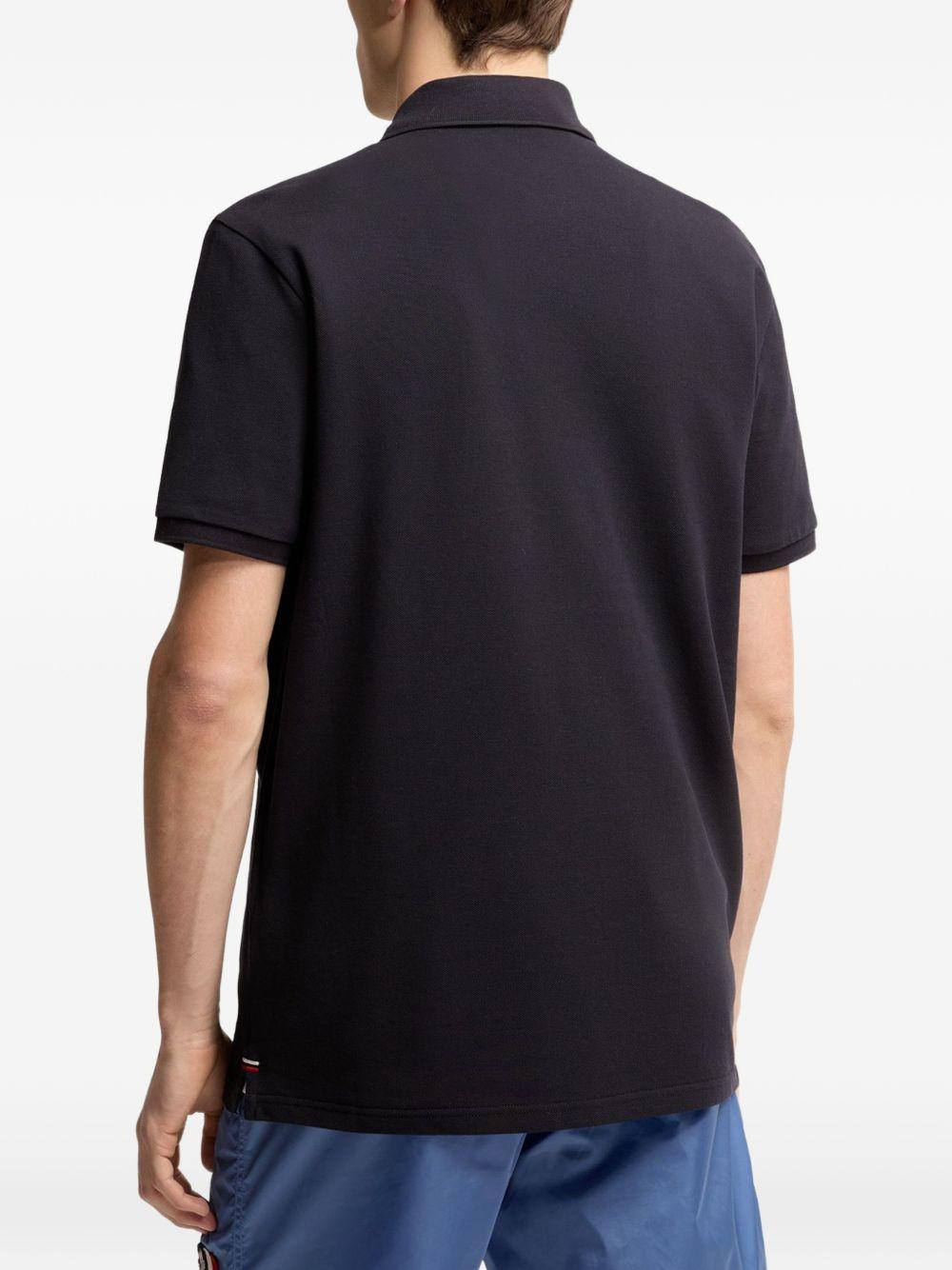 MONCLER Polo in cotone blu con logo bianco, blu e rosso 