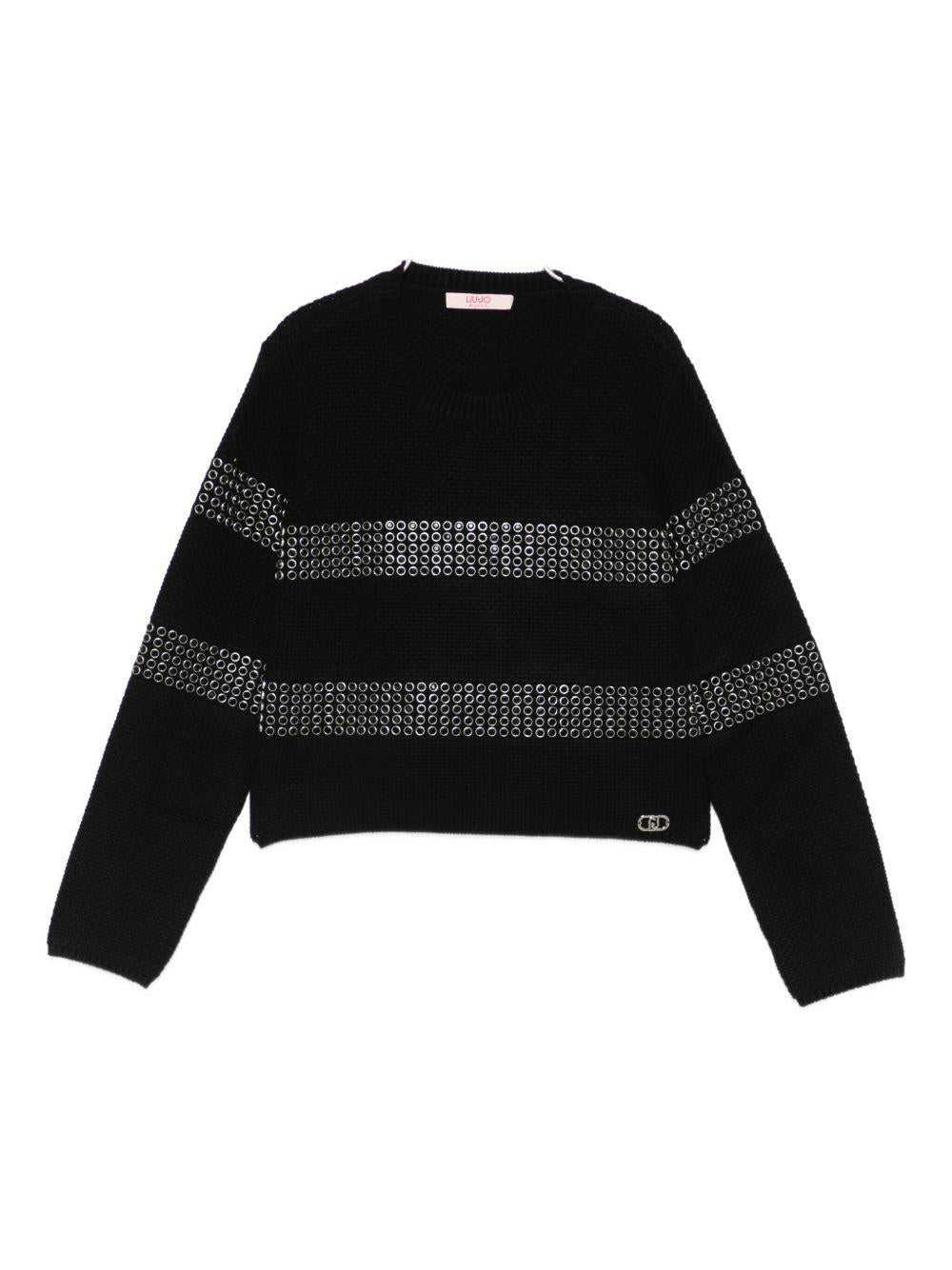 LIUJO Maglia girocollo nera con inserti 