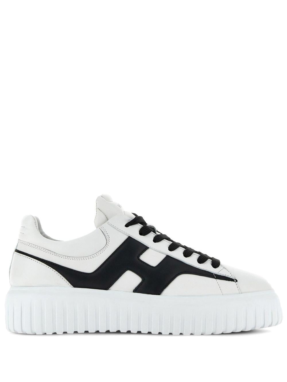 HOGAN Sneakers H-Stripes in pelle di montone bianco nero 