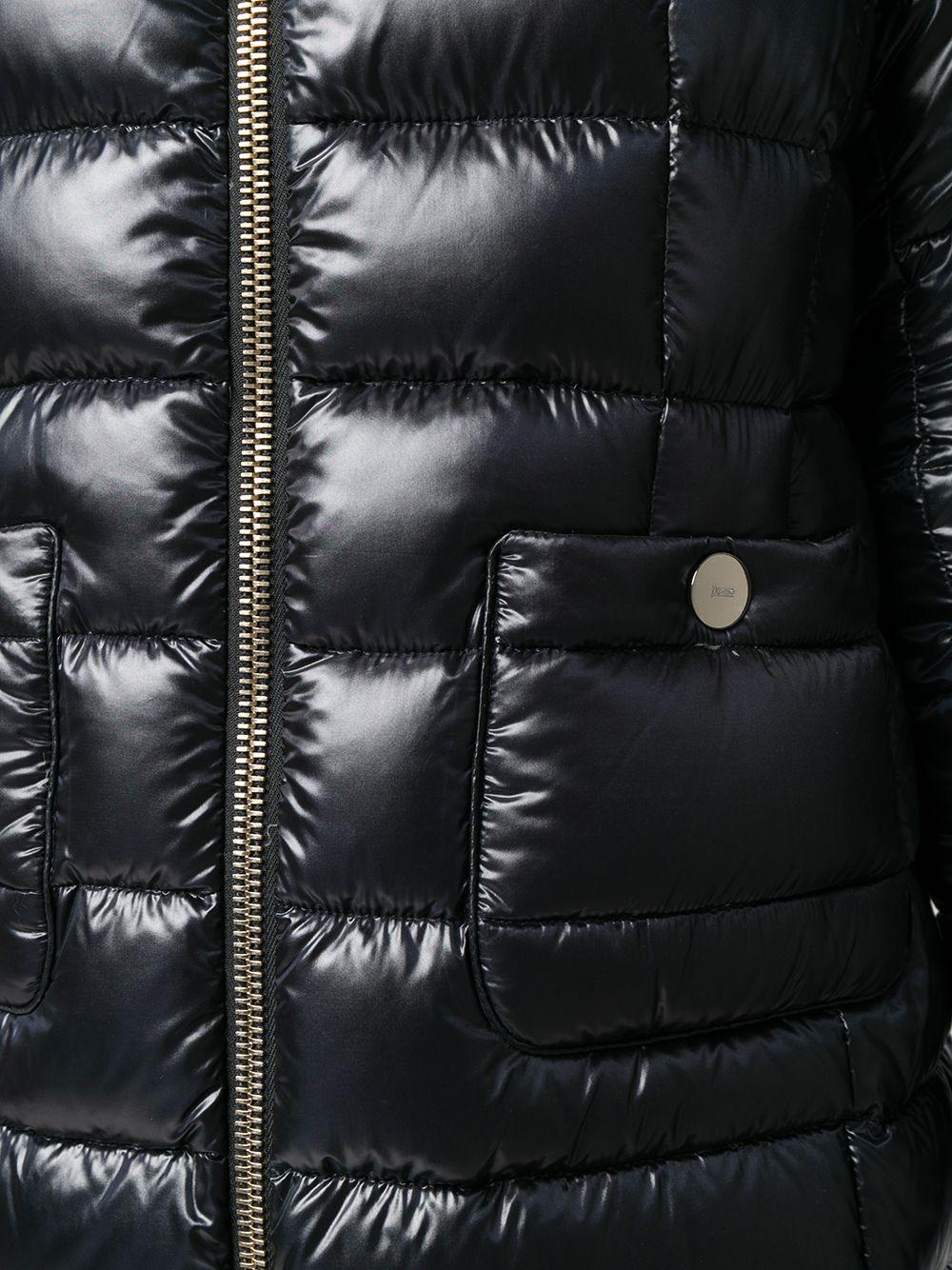 HERNO Piumino midi nero con collo alto e tasche 
