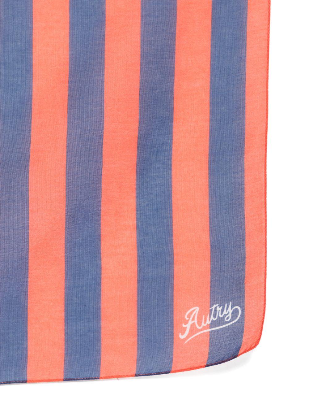 AUTRY Foulard a righe rosa e blu con logo in cotone e seta 