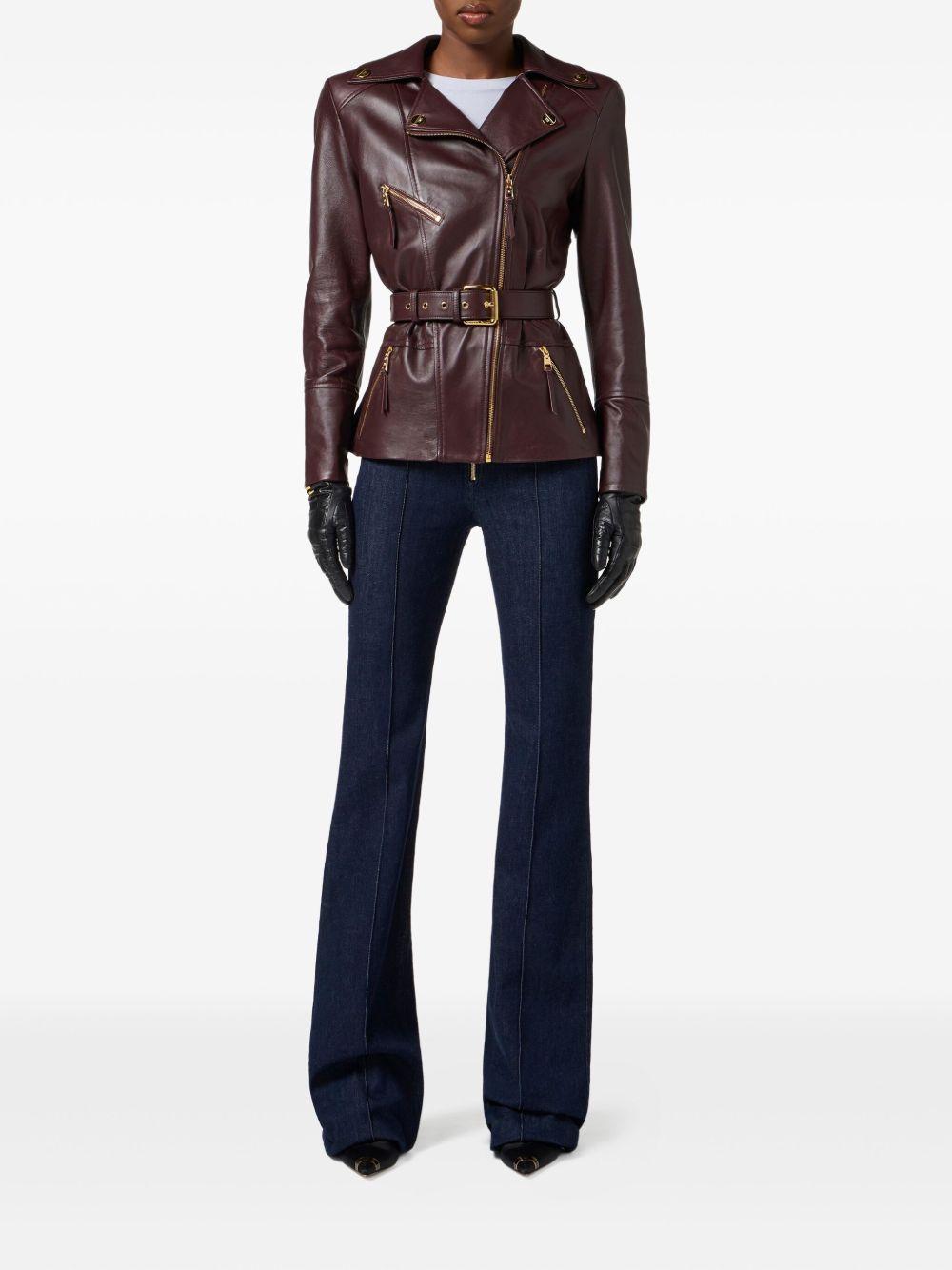 ELISABETTA FRANCHI Chiodo biker in pelle di agnello bordeaux 