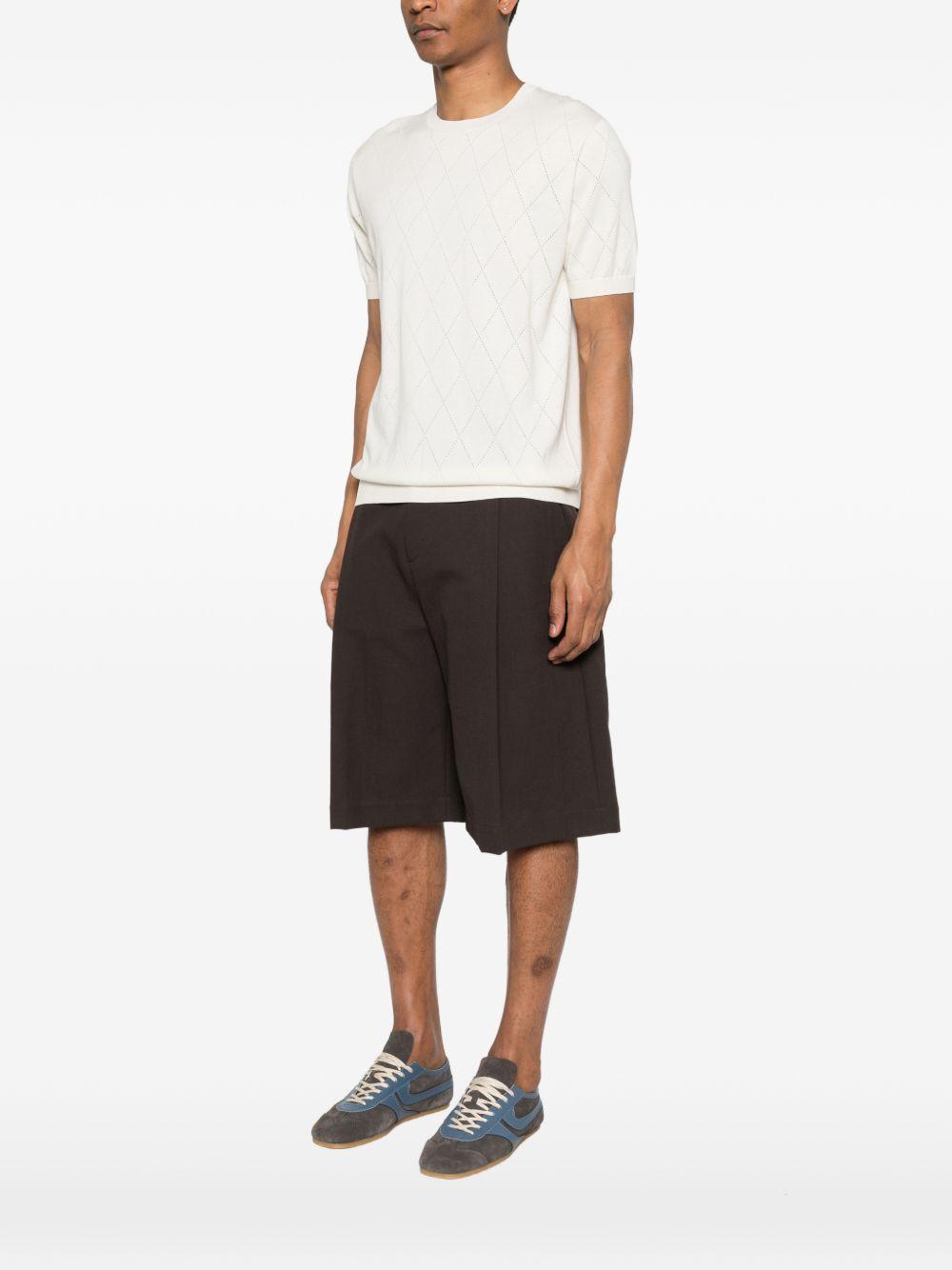 SCAGLIONE T-shirt in seta e cotone bianco con fantasia a rombi 