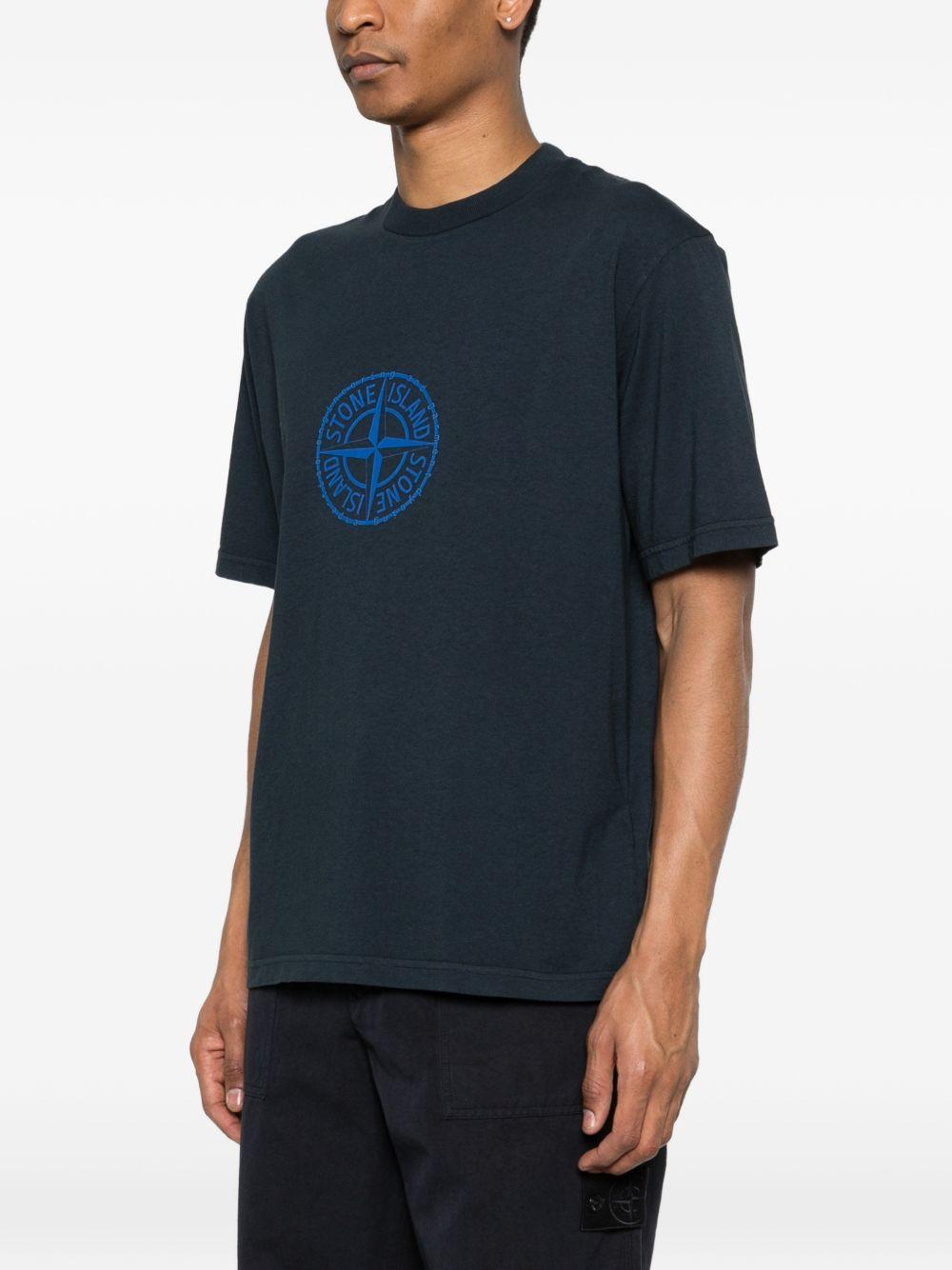 STONE ISLAND T-shirt in cotone blu con bussola celeste 