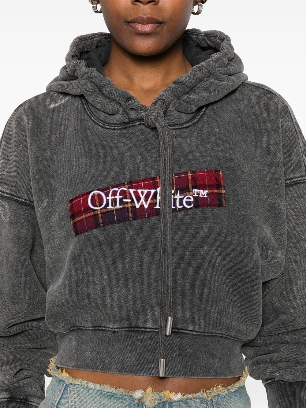 OFF WHITE Felpa corta in cotone grigio con logo 