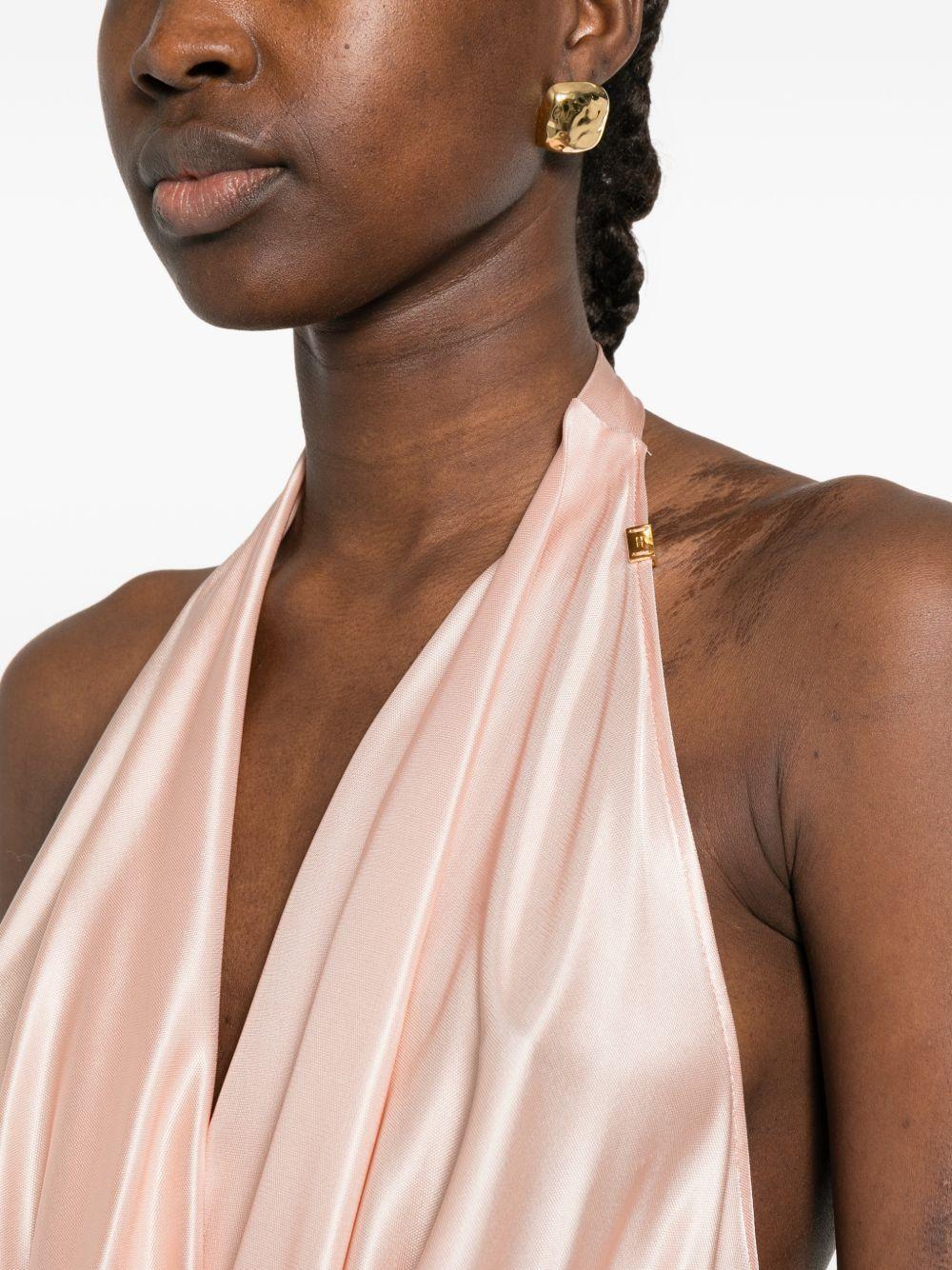 ELISABETTA FRANCHI Top rosa cipria lucido con scollo morbido 