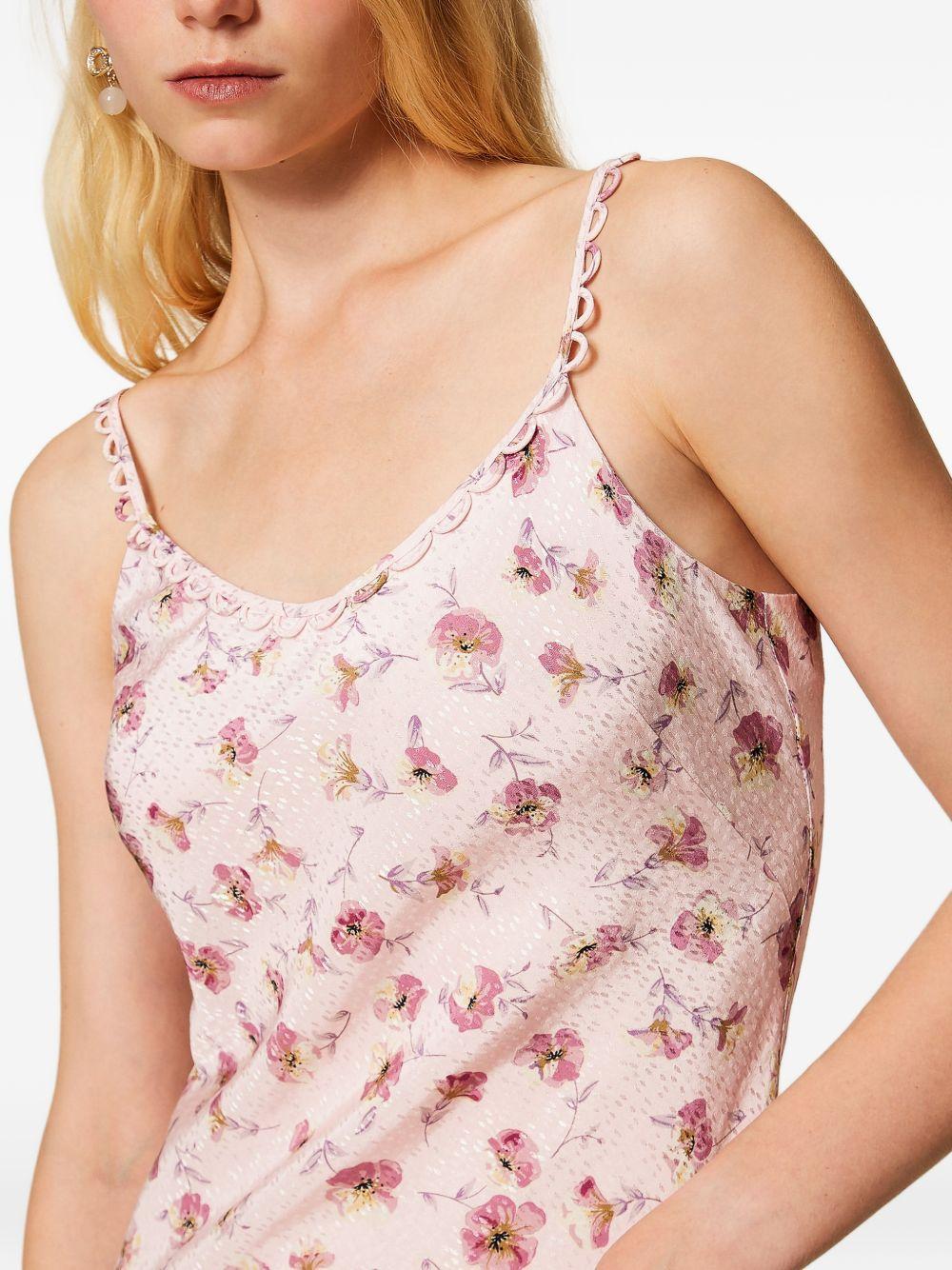 TWINSET Abito lungo color panna a fiori rossi con spalline 