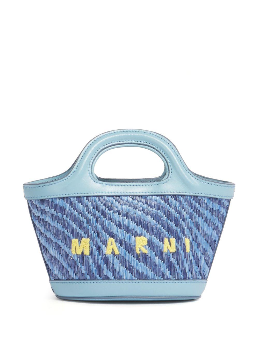 MARNI Borsa a mano azzurra con logo giallo 