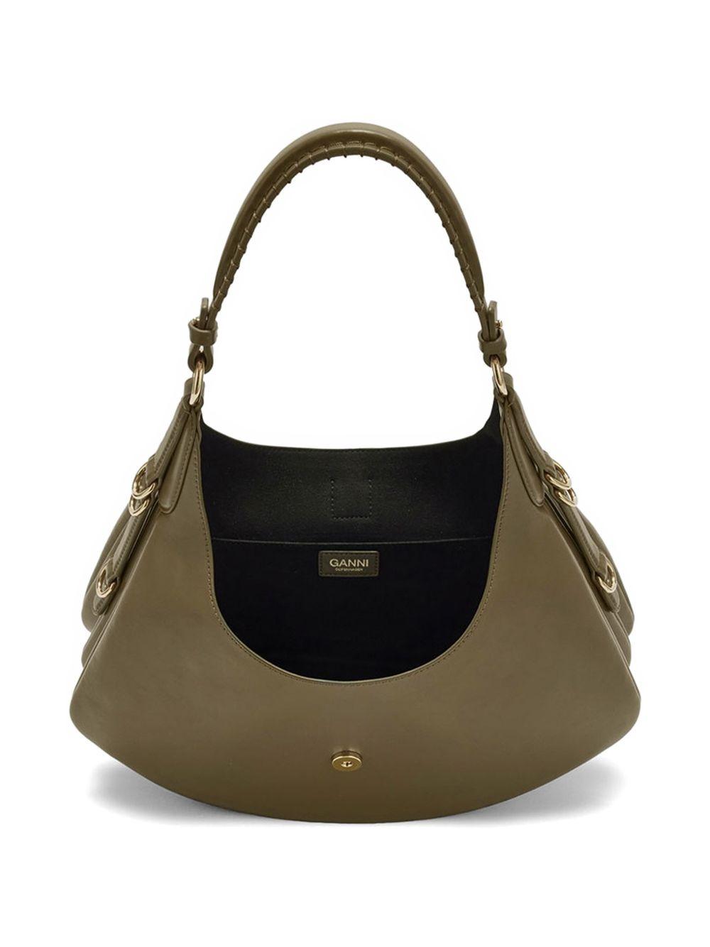GANNI Borsa a spalla in pelle riciclata con logo 