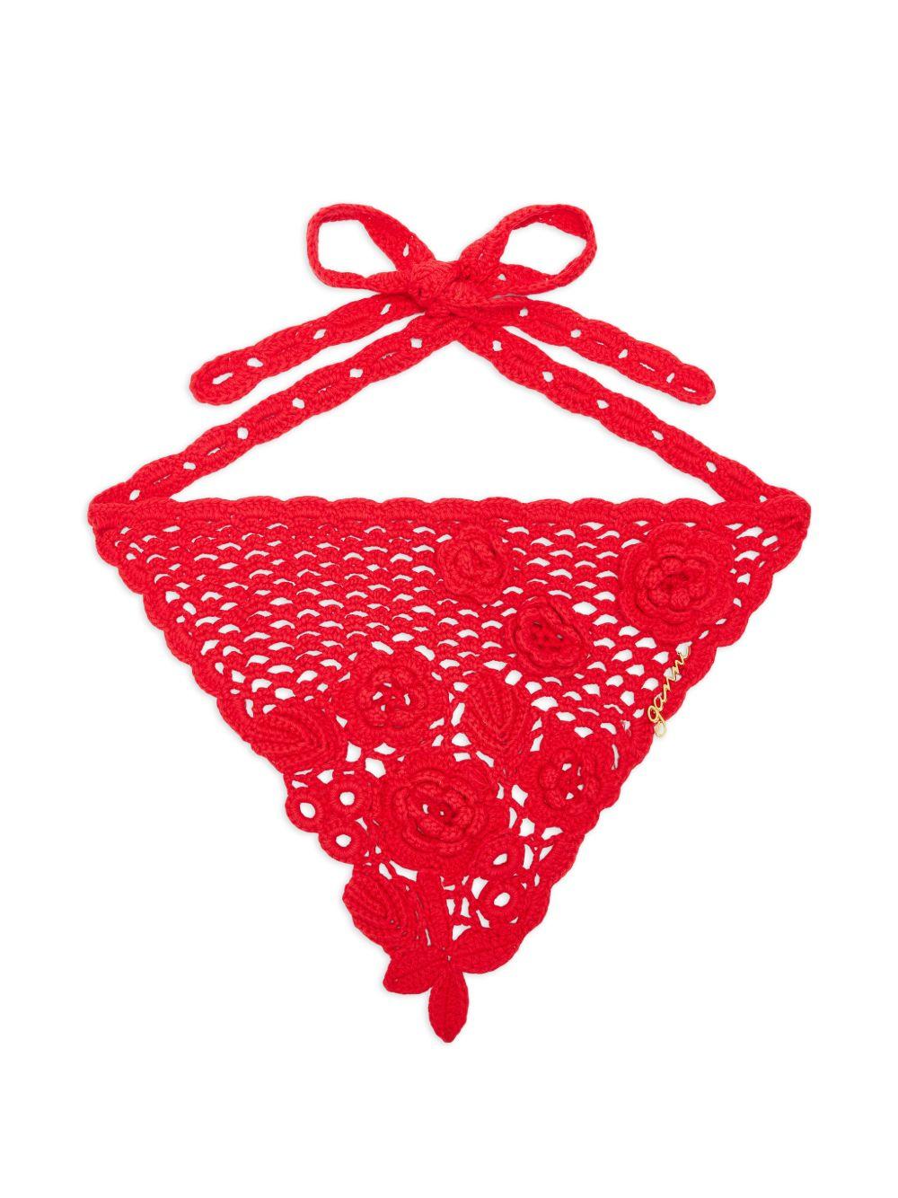 GANNI Foulard per la testa in cotone crochet rosso 