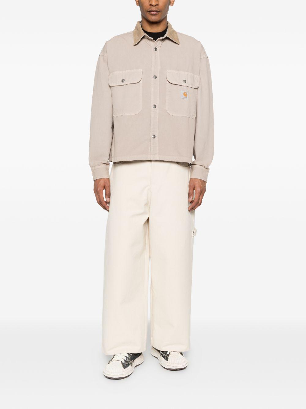 CARHARTT WIP Camicia in denim beige con tasche e colletto in velluto 