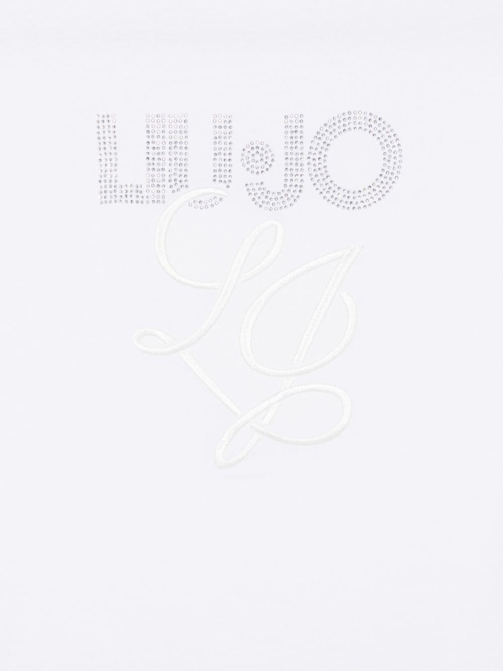LIUJO T-shirt bianca con logo e strass argentati 