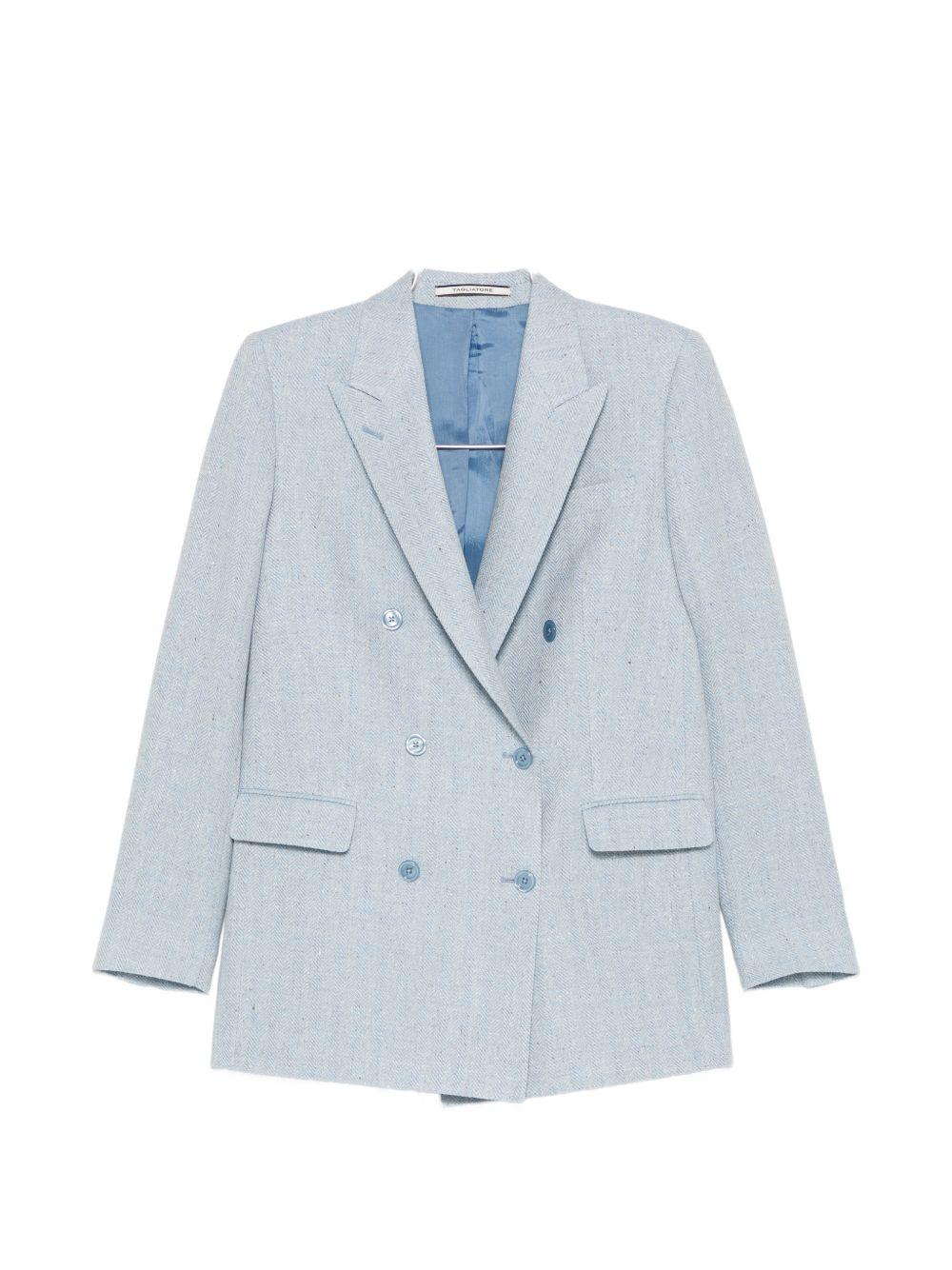 TAGLIATORE Giacca doppiopetto Jasmine in lana azzurra con revers classici 