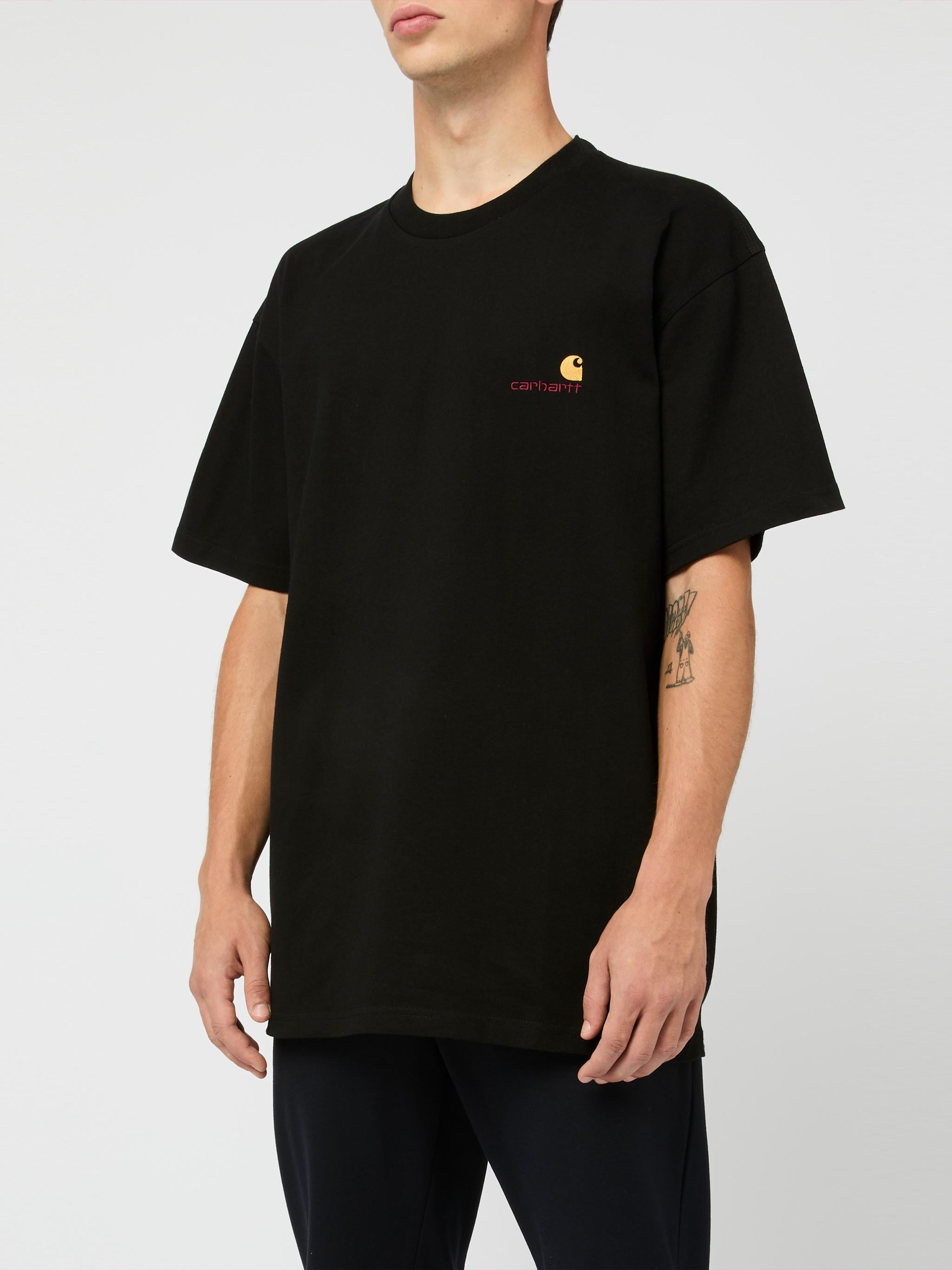 CARHARTT WIP T-shirt in cotone nero con logo oro ricamato 
