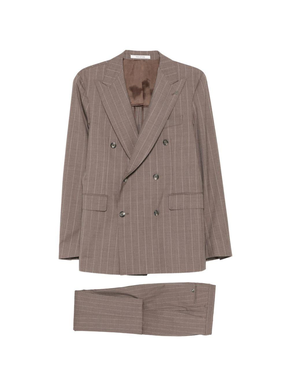 TAGLIATORE Completo gessato giacca e pantalone in lana vergine marrone 