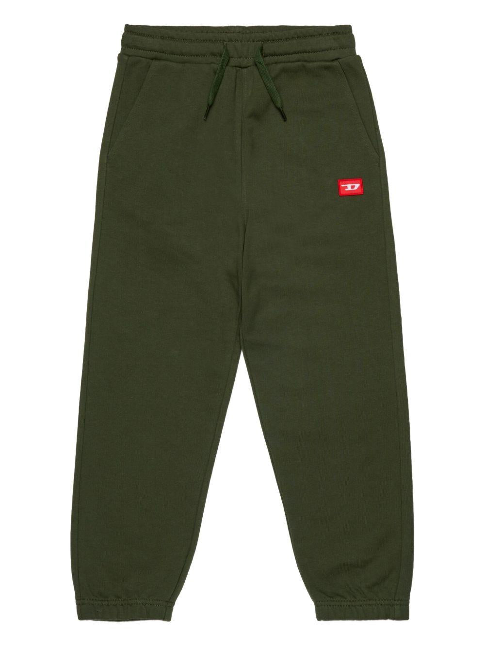 DIESEL Pantaloni tuta in cotone verde scuro con logo 