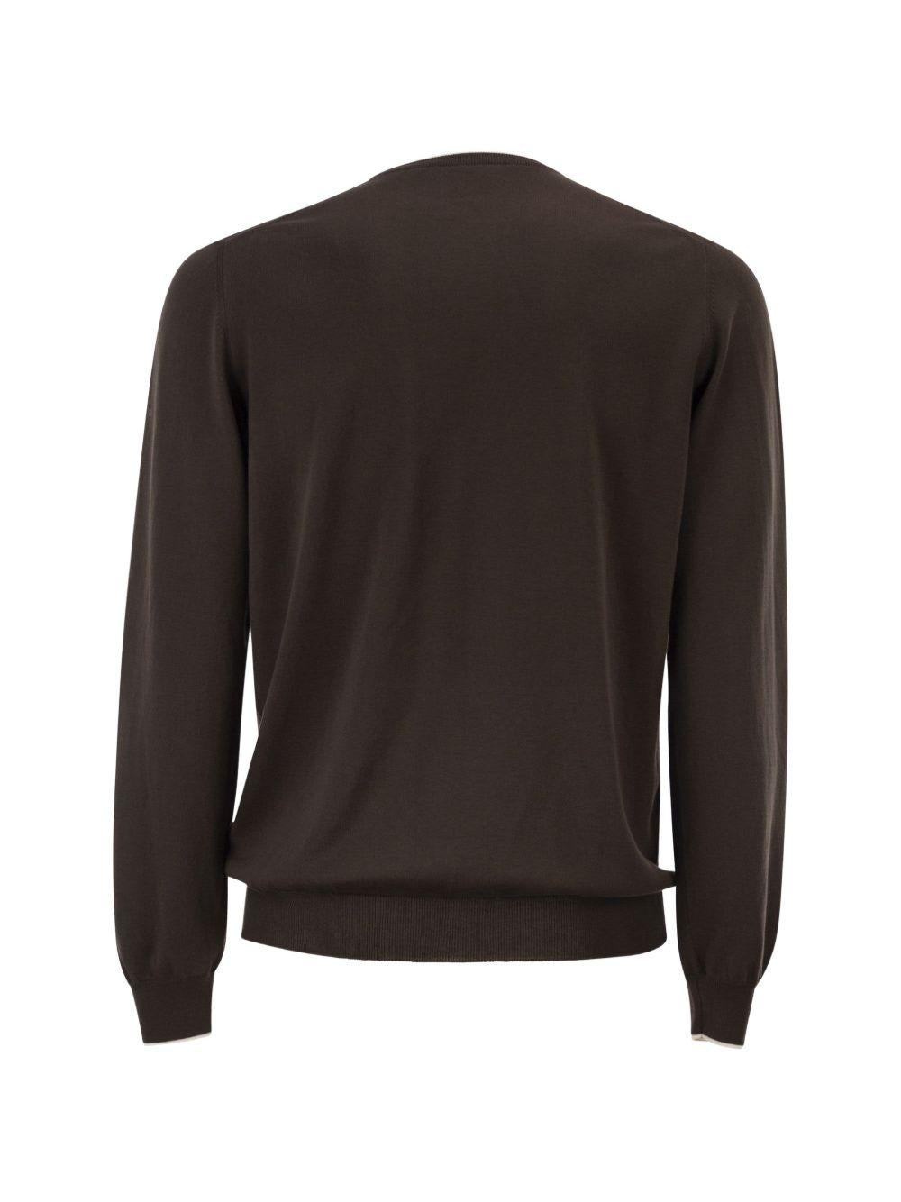 FAY Maglia in cotone marrone con scollo girocollo 