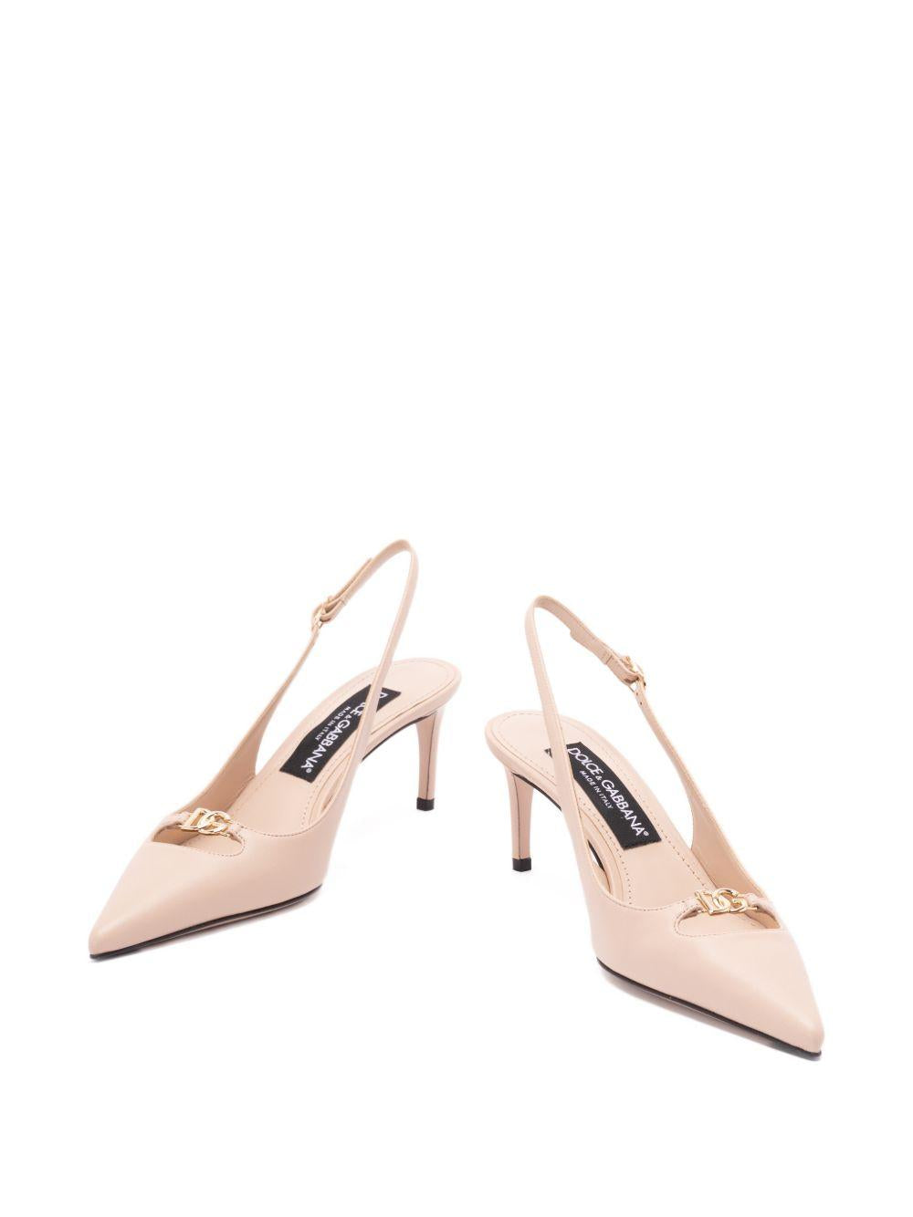 DOLCE e GABBANA Slingback rosa cipria con logo oro 