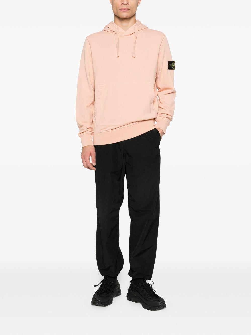 STONE ISLAND Felpa in cotone rosa con cappuccio 