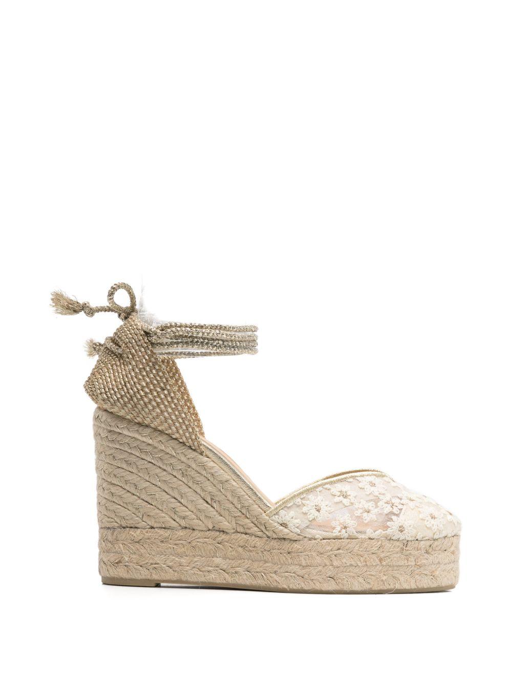 CASTANER Zeppe beige con ricamo floreale in pizzo 