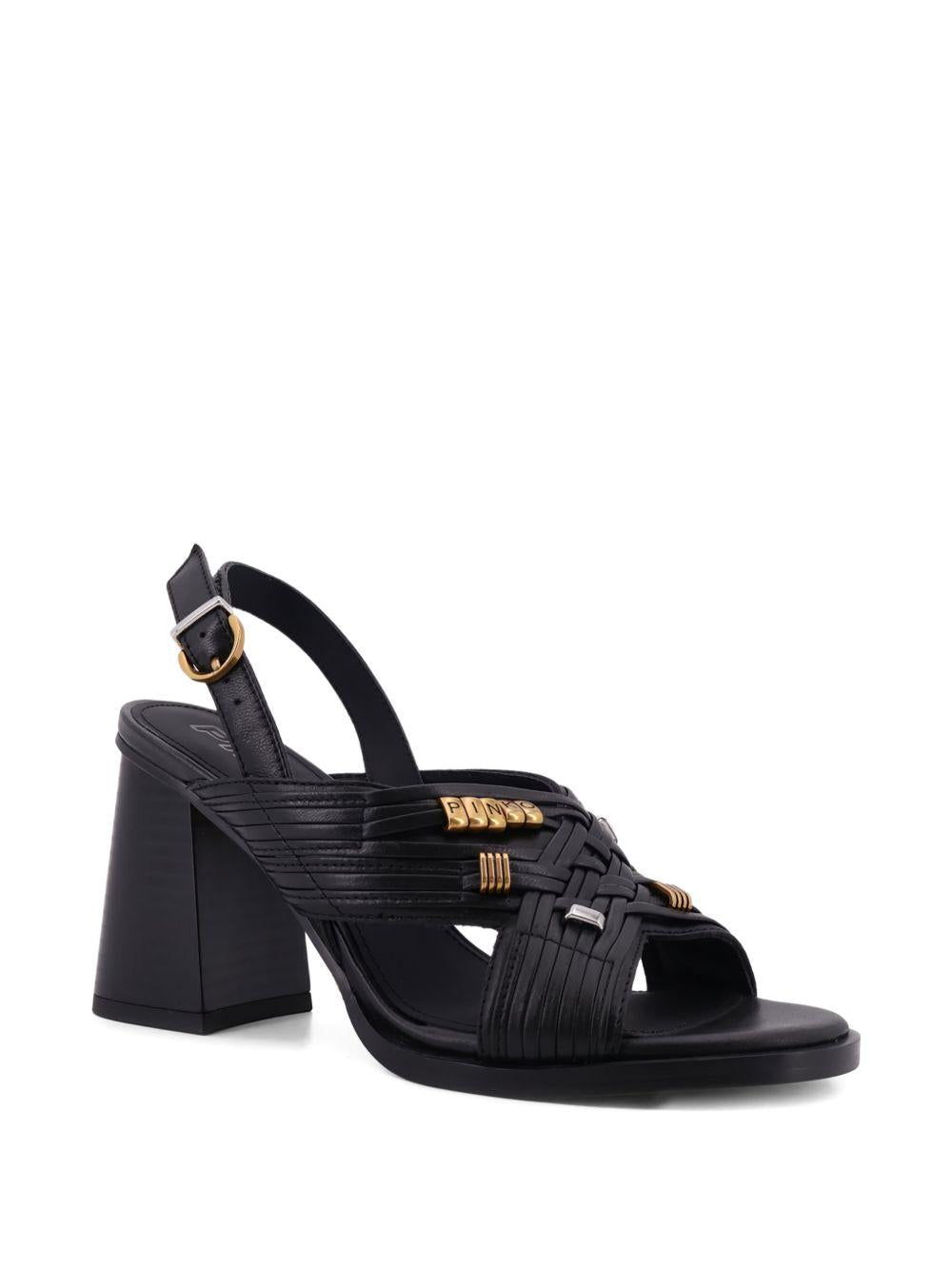 PINKO Sandali in pelle nera con tacco 'Lara' 
