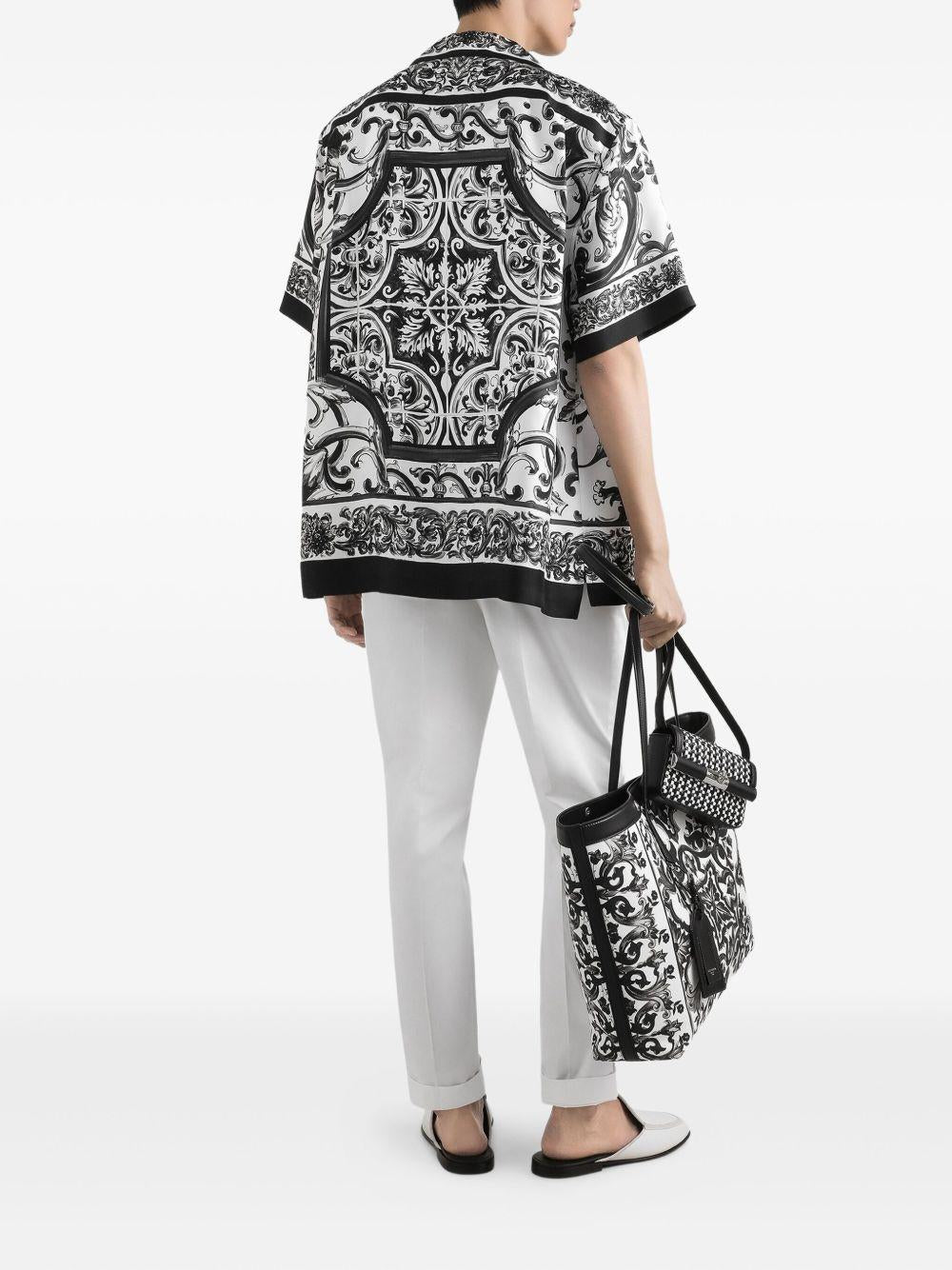 DOLCE e GABBANA Camicia 'Hawaii' in twill di seta stampa Maiolica 