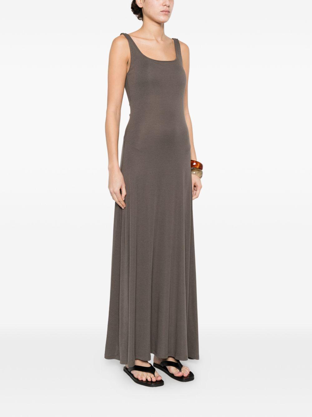 ELEH Abito lungo color fango con gonna a pieghe 