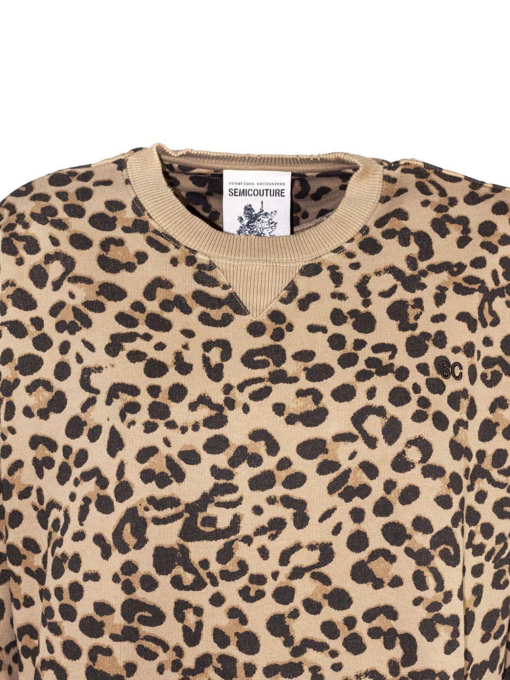 SEMICOUTURE Felpa girocollo in cotone leopardato 