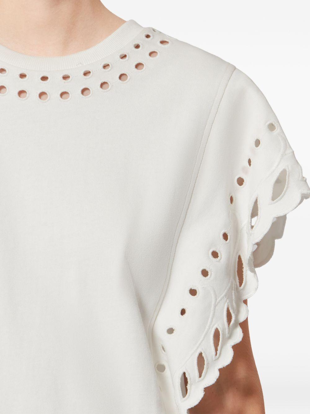MARANT ETOILE T-shirt Odyle in cotone bianco con rifiniture traforate 