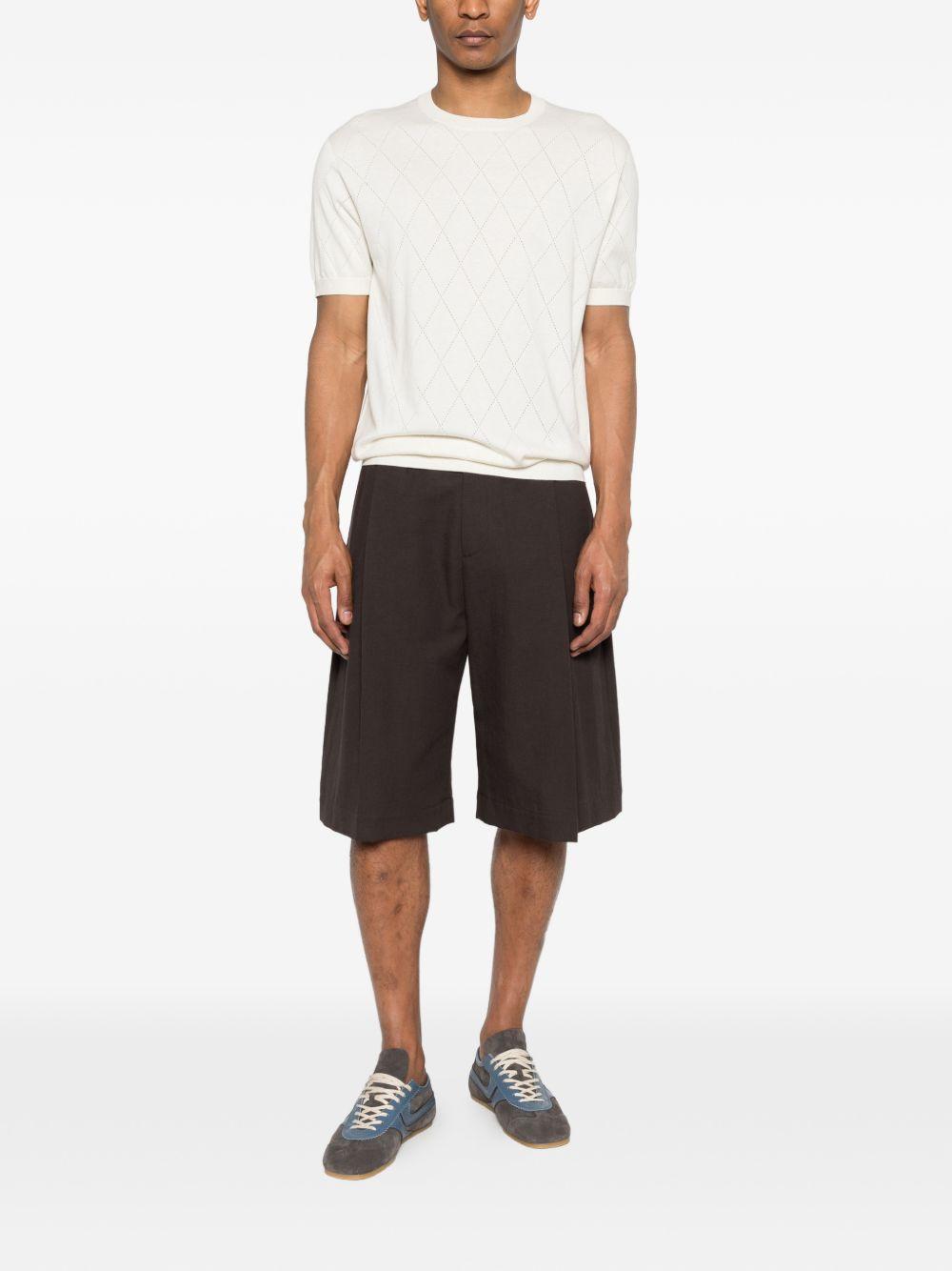 SCAGLIONE T-shirt in seta e cotone bianco con fantasia a rombi 