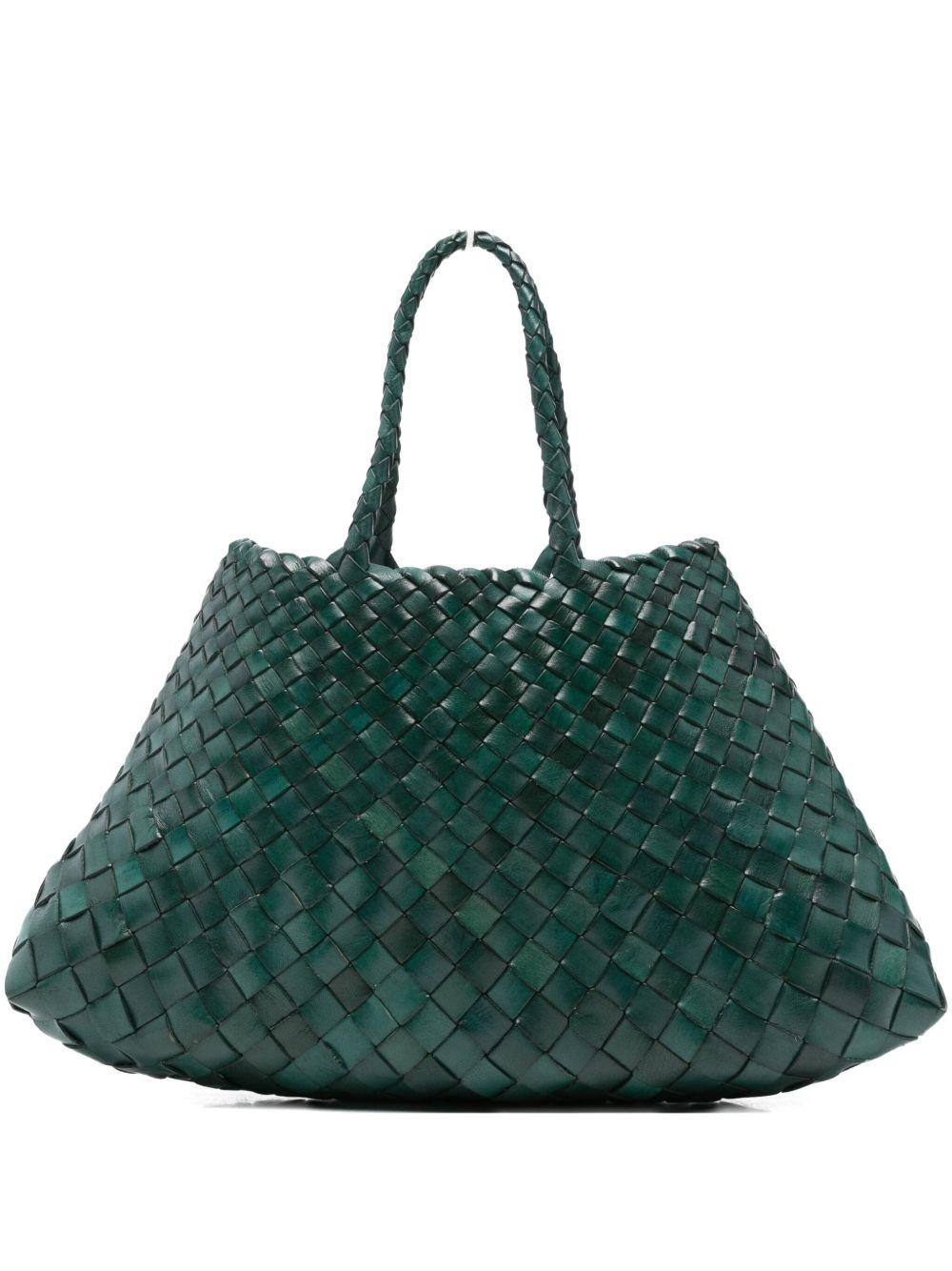 DRAGON DIFFUSION Borsa a mano 'Santa Croce' in pelle intrecciata verde 