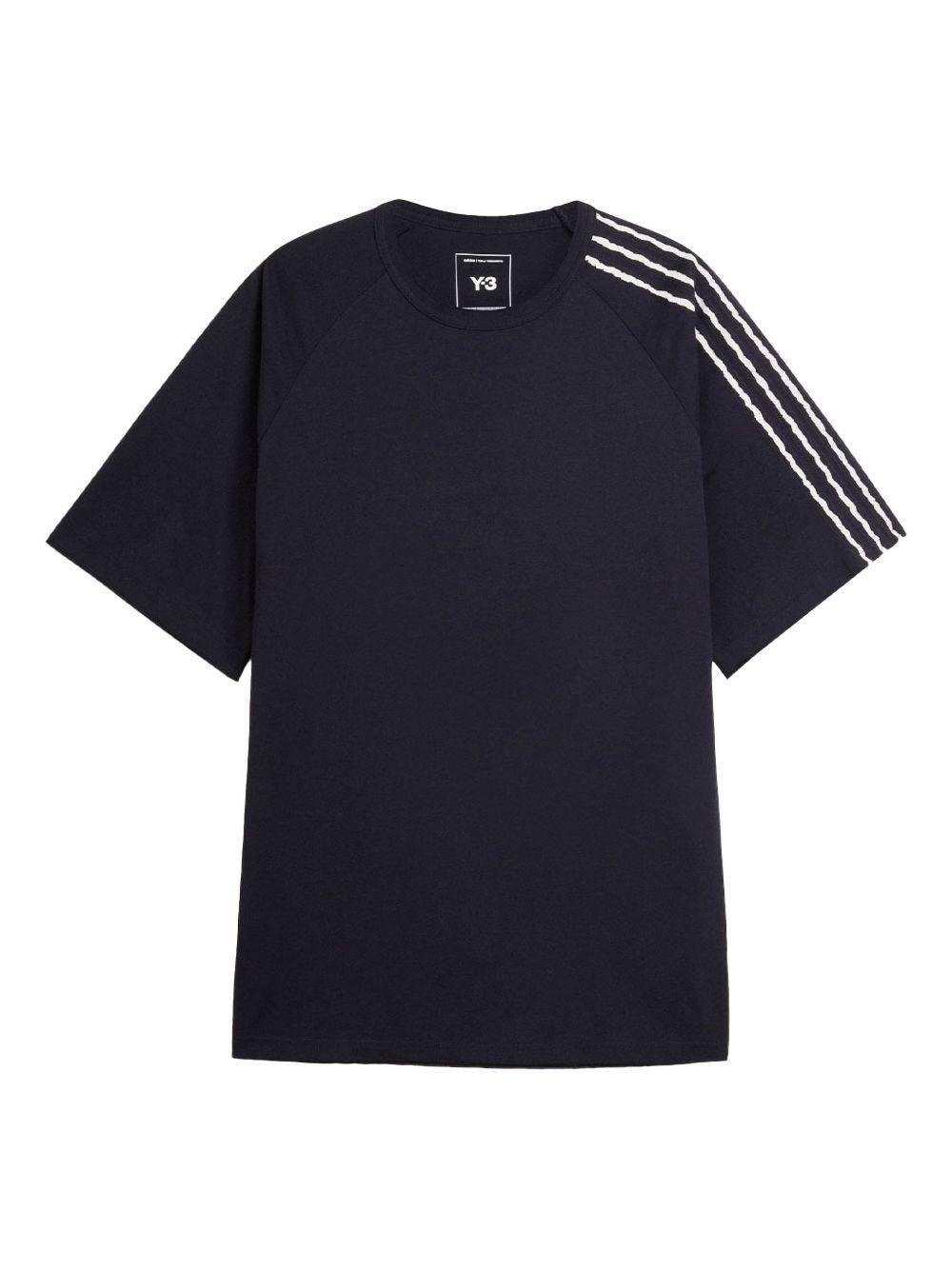 Y3 T-shirt in cotone nero con strisce bianche 