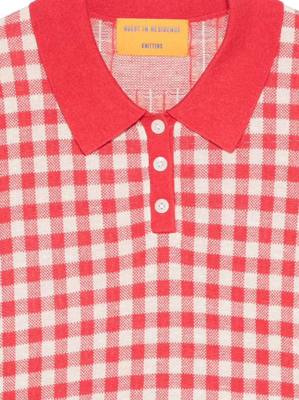 GUEST IN RESIDENCE Polo a quadretti in seta misto lino bianco e rosso 