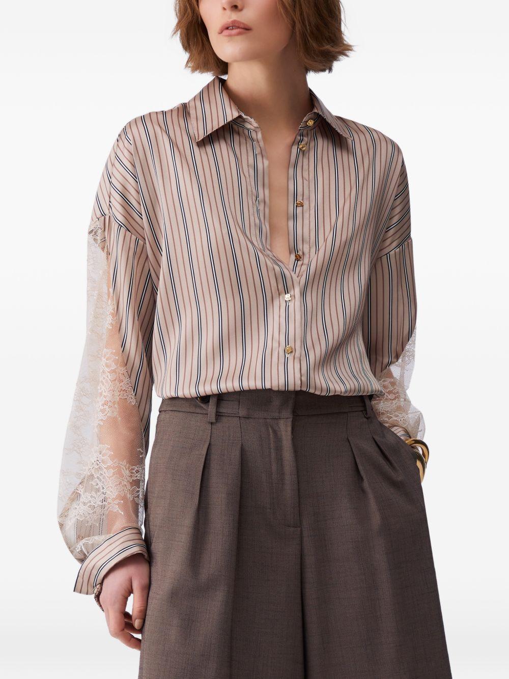LIUJO Camicia a righe con maniche in pizzo trasparente 