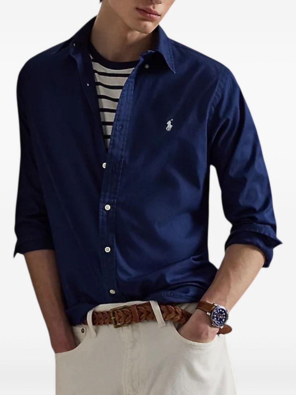 POLO RALPH LAUREN Camicia blu con logo ricamato sul petto 