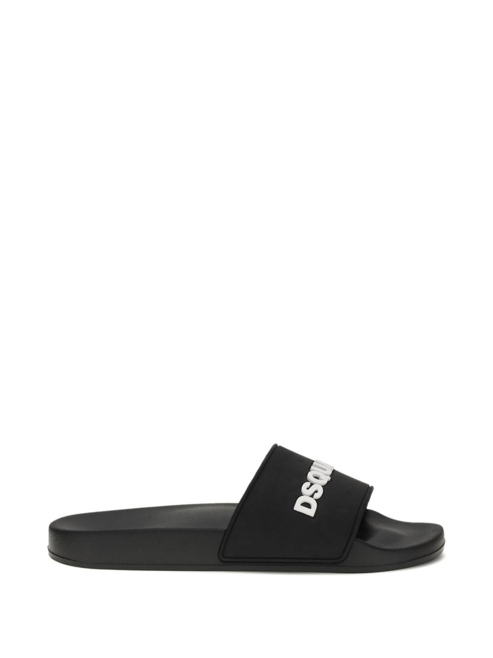 DSQUARED2 Sandali slides neri con logo bianco 