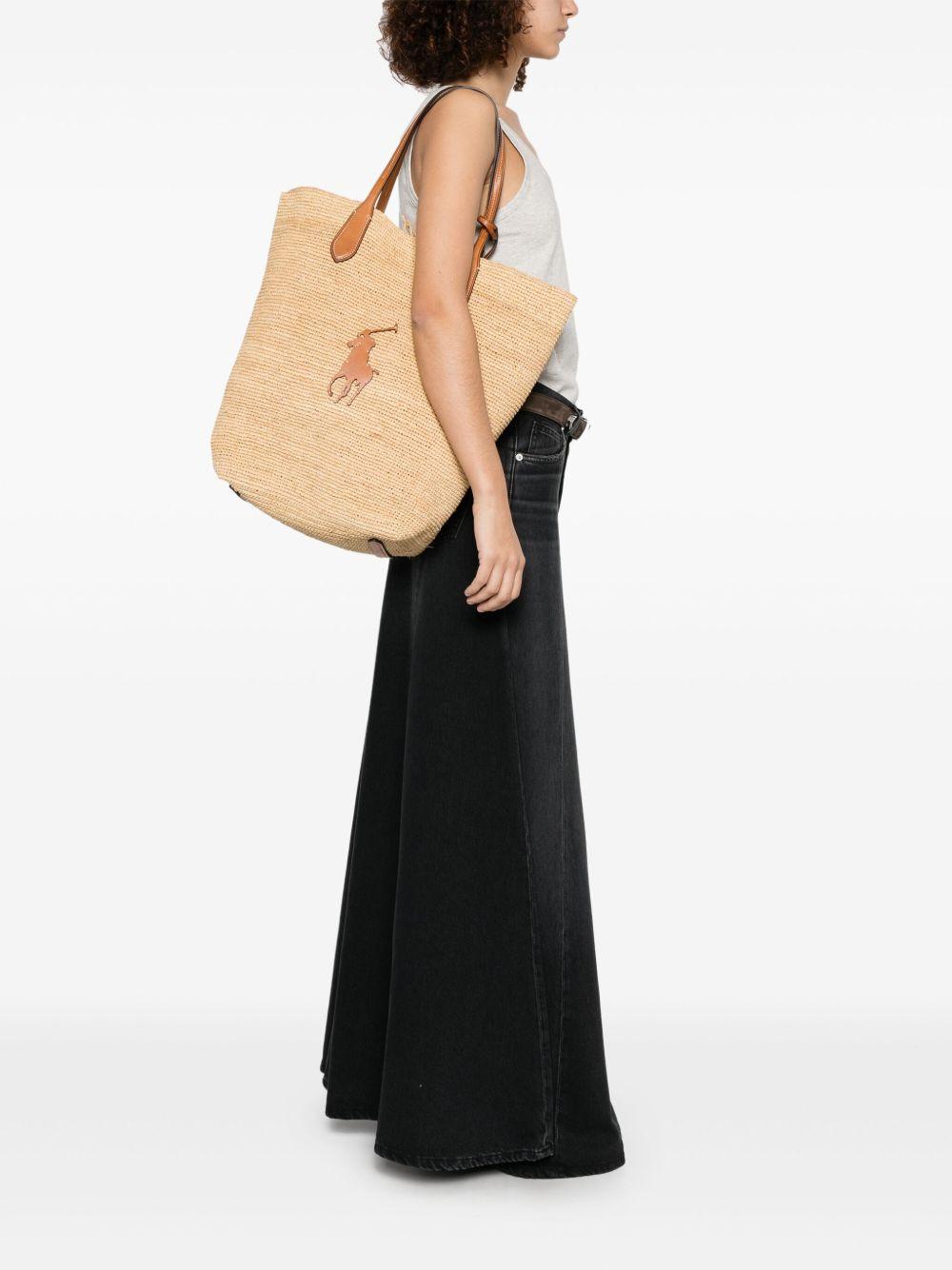 POLO RALPH LAUREN Borsa shopping in rafia e pelle con logo Polo 