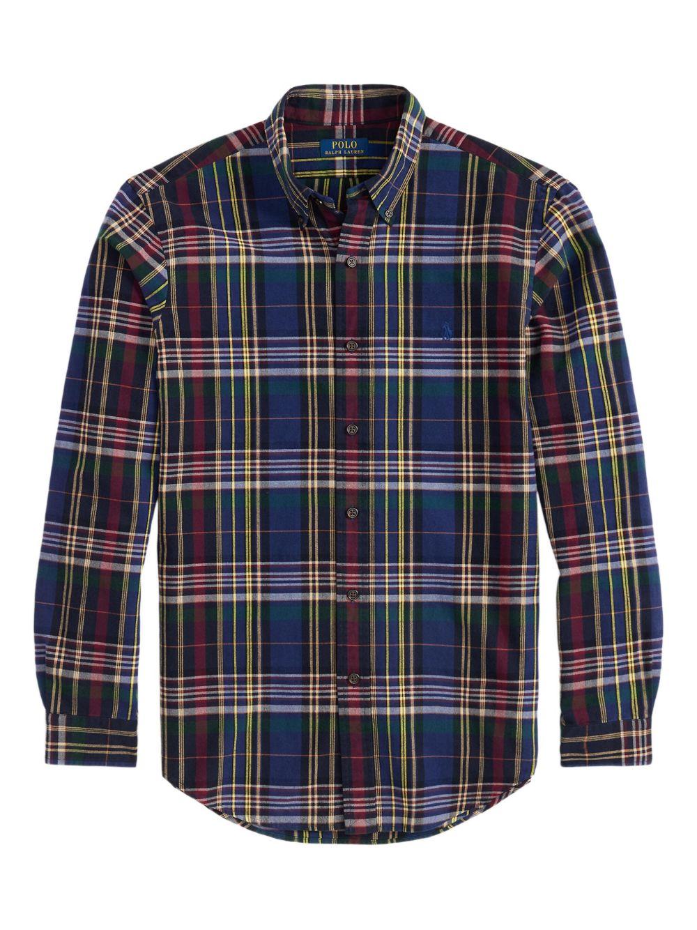 POLO RALPH LAUREN Camicia in cotone blu e bordeaux con fantasia check 