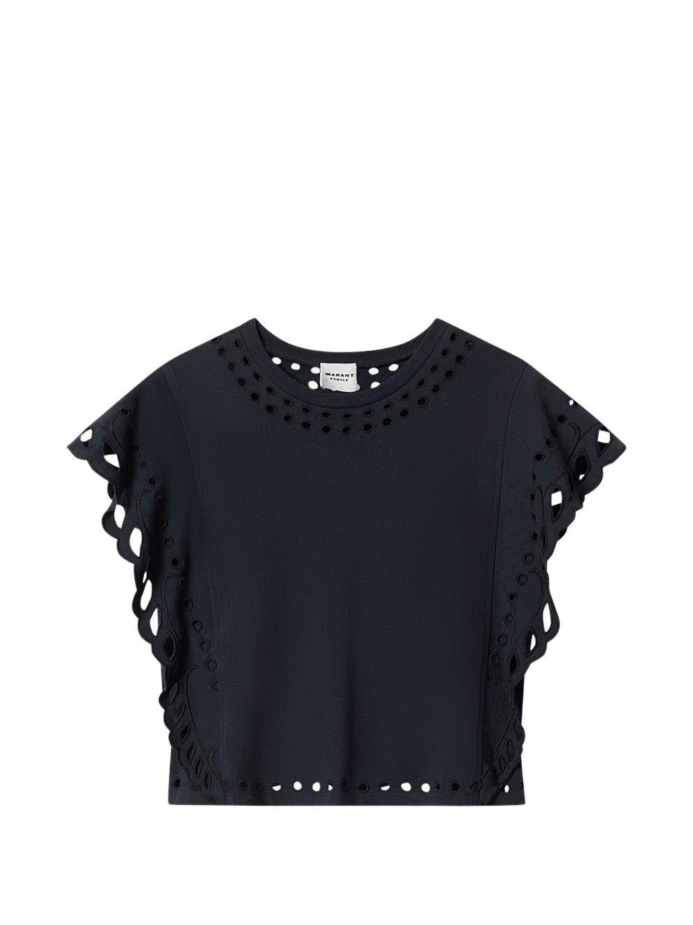 MARANT ETOILE T-shirt Odyle in cotone nero con rifiniture traforate 