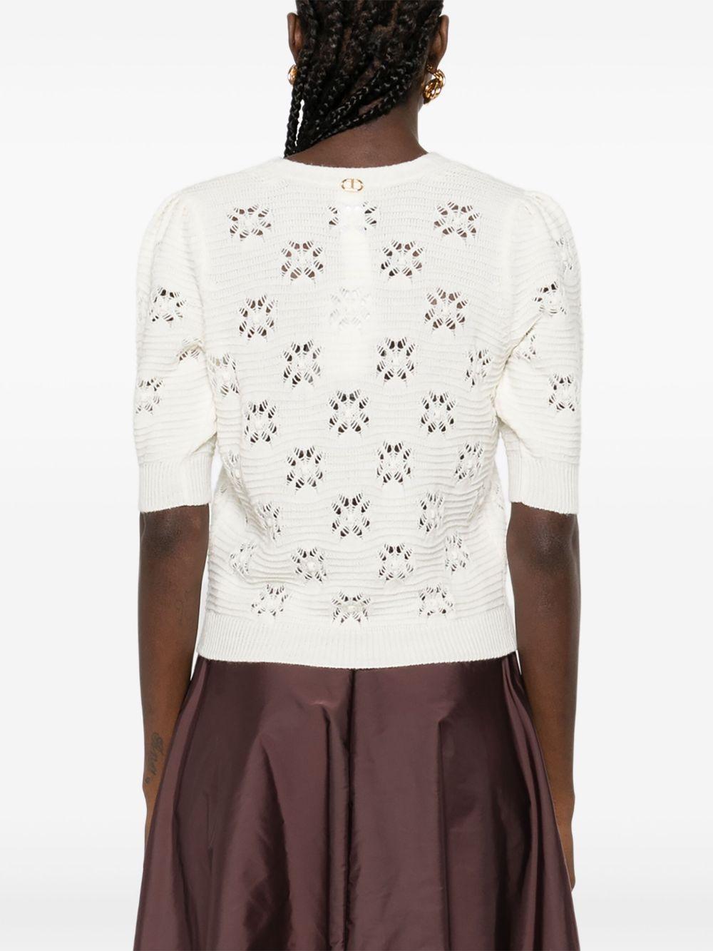 TWINSET Maglione bianco con motivo floreale a lavorazione aperta 