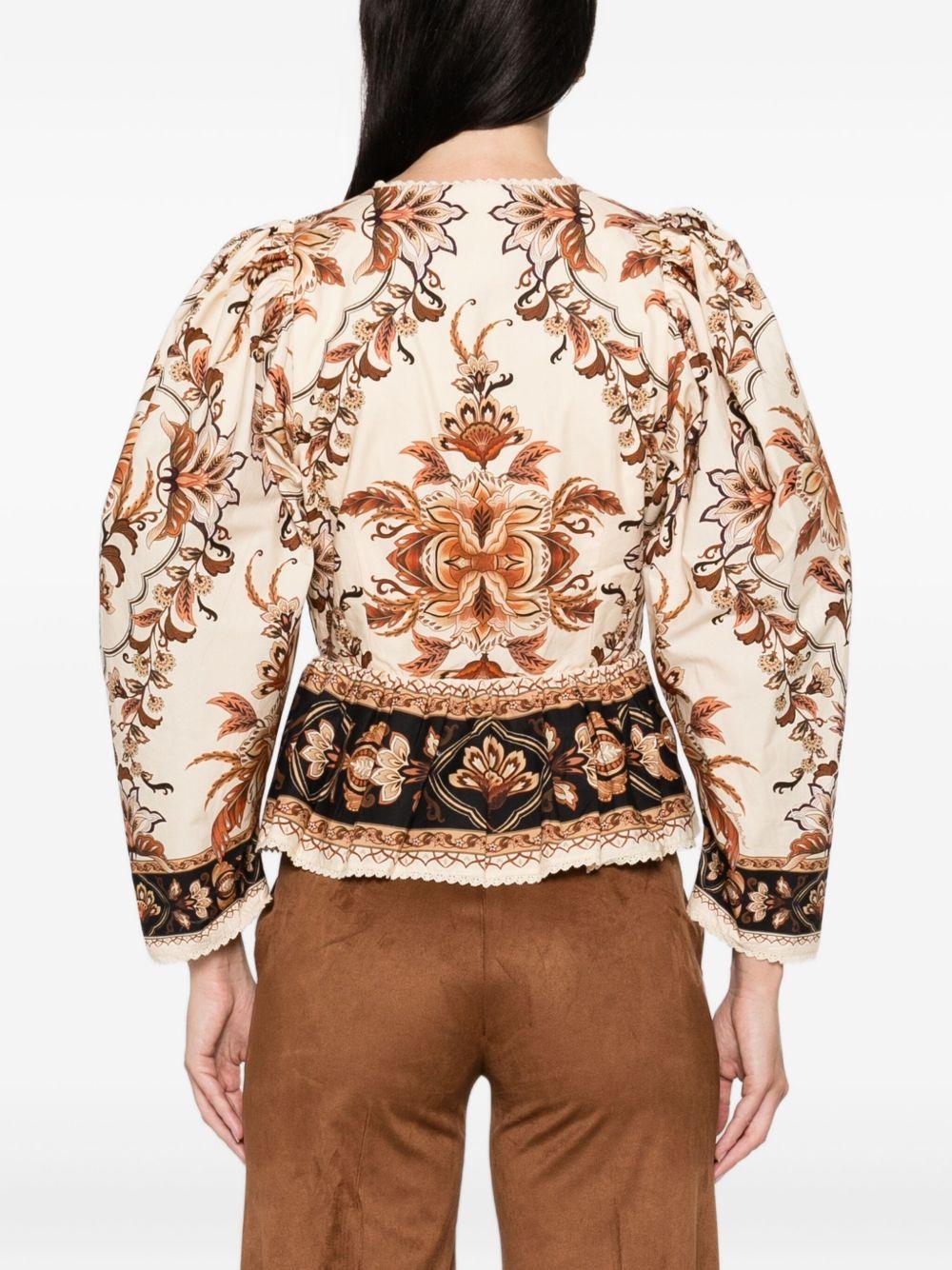 FARM RIO Blusa con stampa floreale in cotone beige 