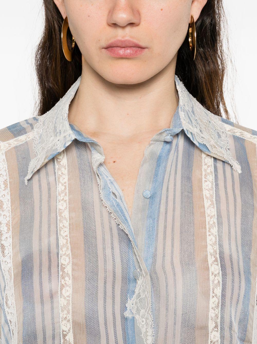 ERMANNO SCERVINO Camicia celeste a righe con pizzo bianco 