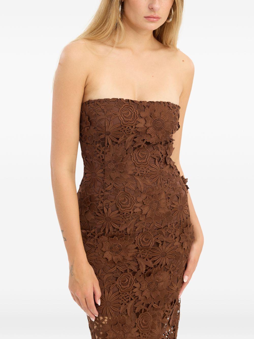 ROTATE Abito midi marrone con pizzo floreale 