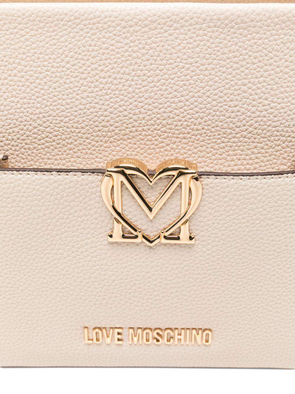 LOVE MOSCHINO Borsa a mano avorio in ecopelle con taschina esterna 