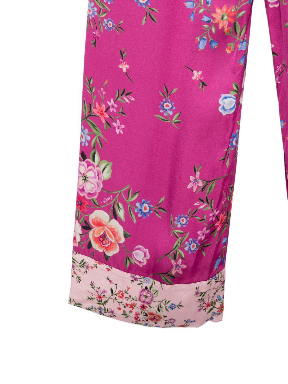 LIUJO Pantalone fresco rosa con stampa floreale 