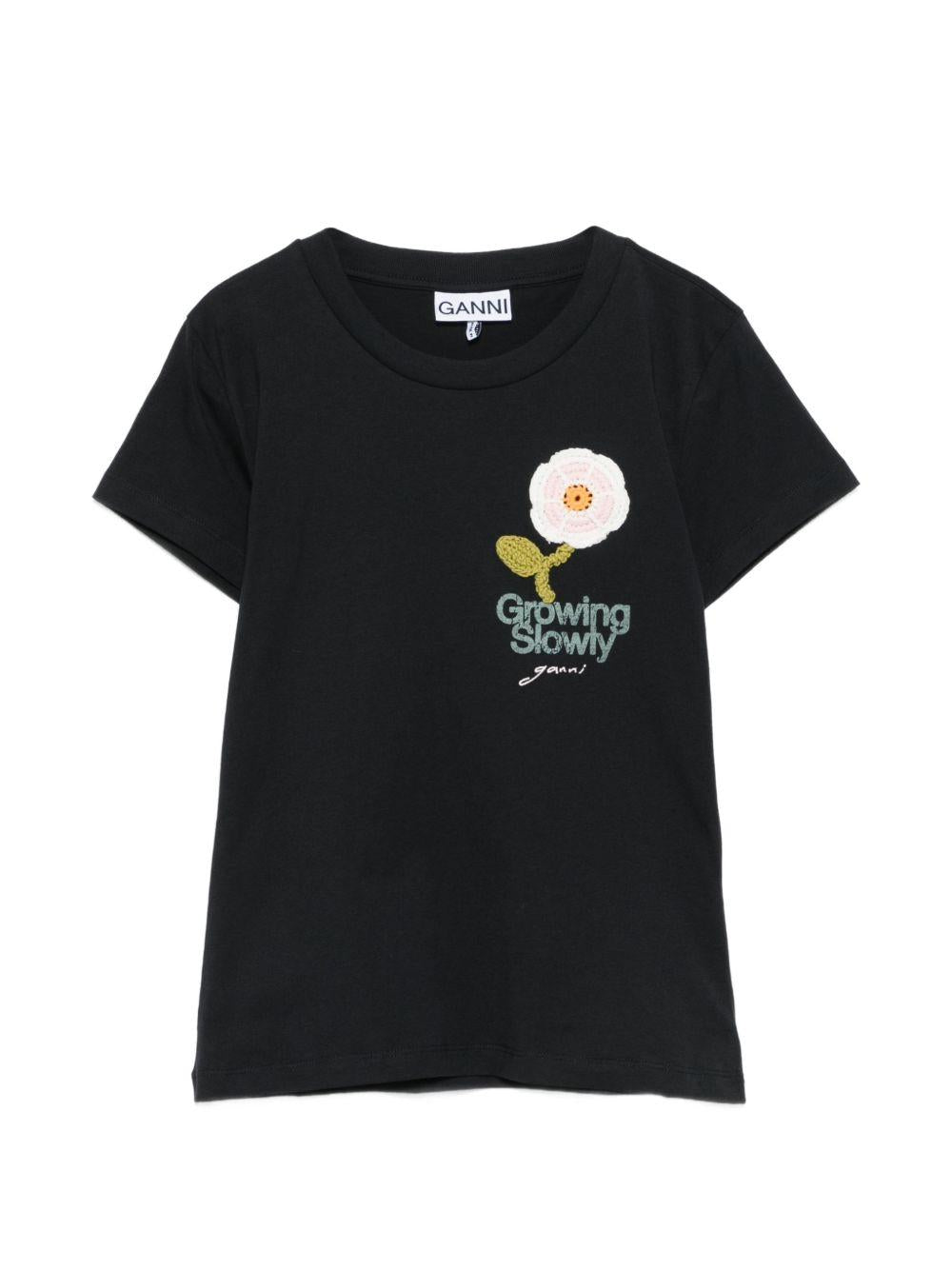 GANNI T-shirt a maniche corte nera con stampa 