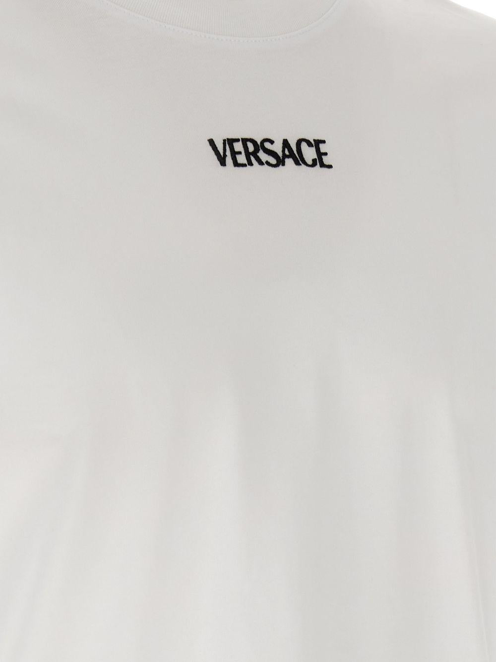 VERSACE <BR/>T-shirt bianca con scollo rotondo e logo 