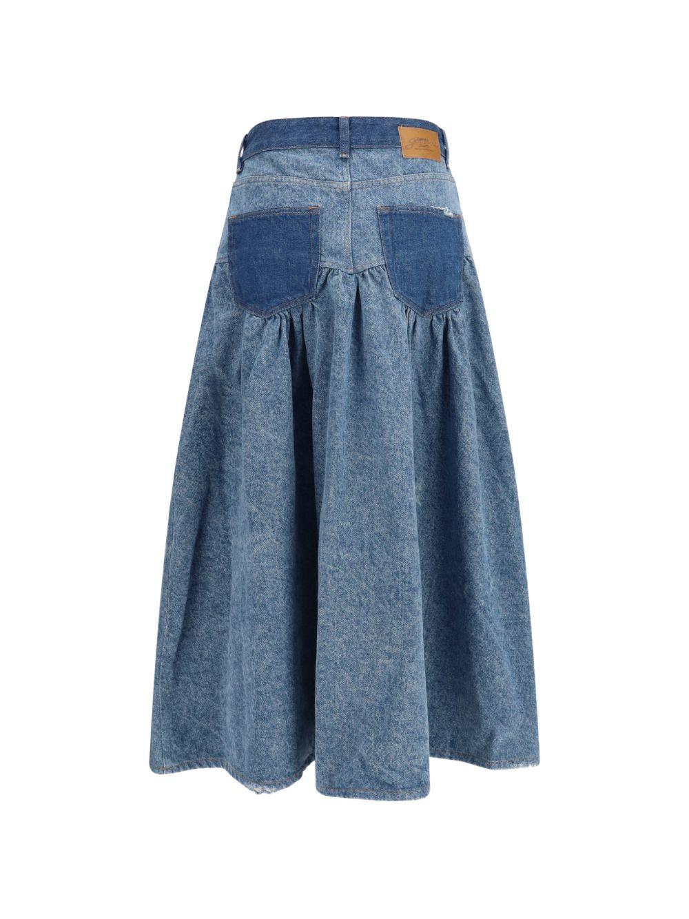 GANNI Gonna midi in denim di cotone con dettaglio cucitura combinata e increspature 